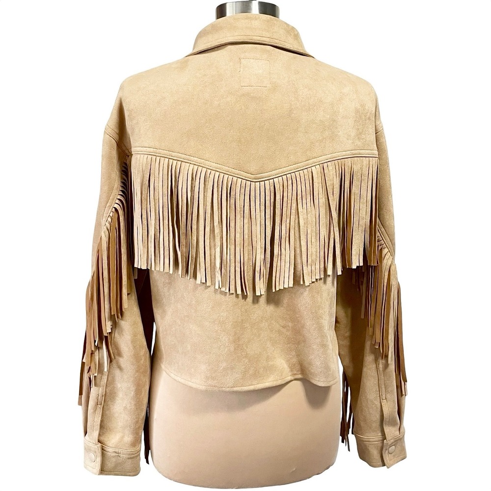 OAT New York Tan Faux Suede Fringe Western Cropped Jacket Size S Festival Boho - Picture 9 of 14